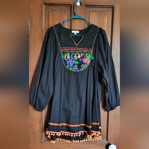 Black Bell Sleeve Dress Orange Details